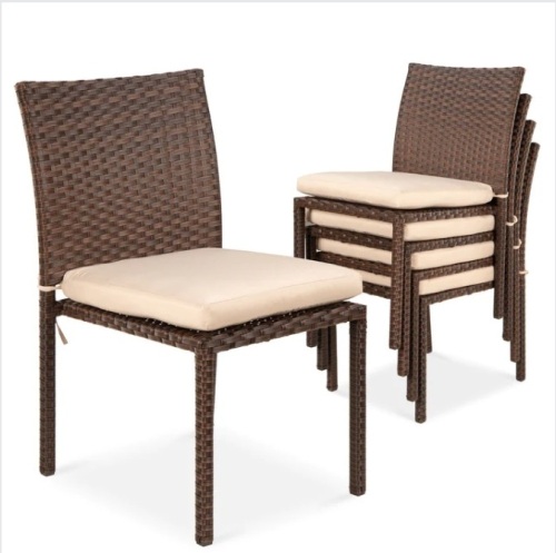 Set of 4 Stackable Outdoor Patio Wicker Chairs w/ Cushions, UV-Resistance - Lot 31