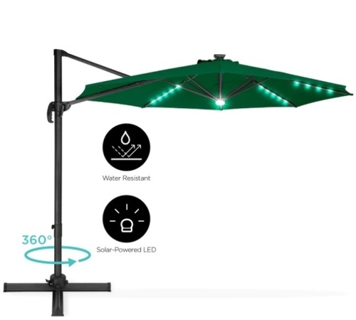 360-Degree LED Cantilever Offset Patio Umbrella w/ Tilt - 10ft - Lot 43
