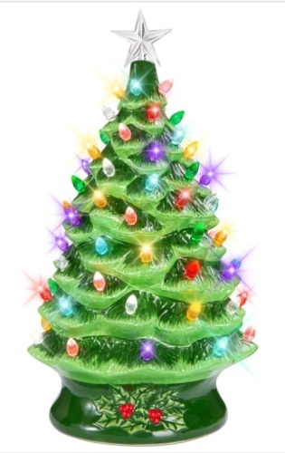 Pre-Lit Ceramic Christmas Tree Battery-Powered w/ LED Light, Timer - 24in - Lot 65