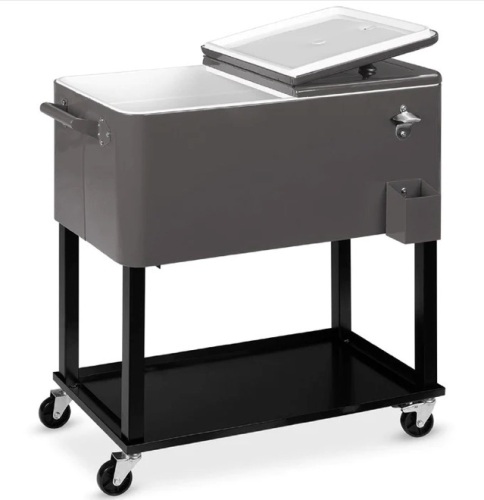 Portable Rolling Cooler Cart w/ Bottle Opener, Catch Tray - 80qt - Lot 68