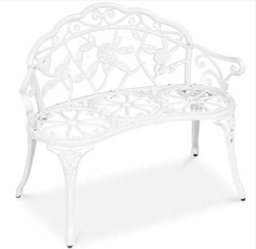 Steel Garden Bench Outdoor Patio Furniture w/ Floral Rose Accent - 39in - Lot 82
