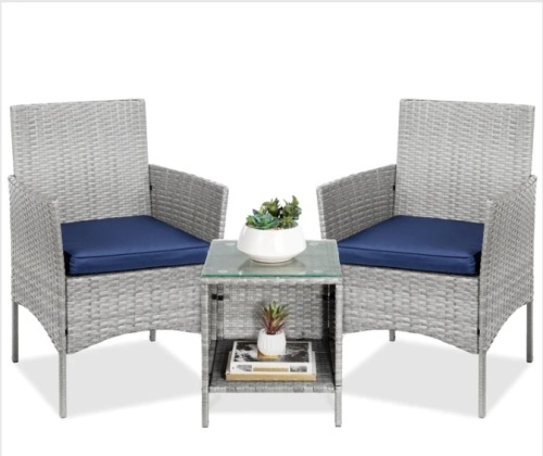 3-Piece Outdoor Patio Wicker Bistro Set w/ Side Storage Table - Lot 99