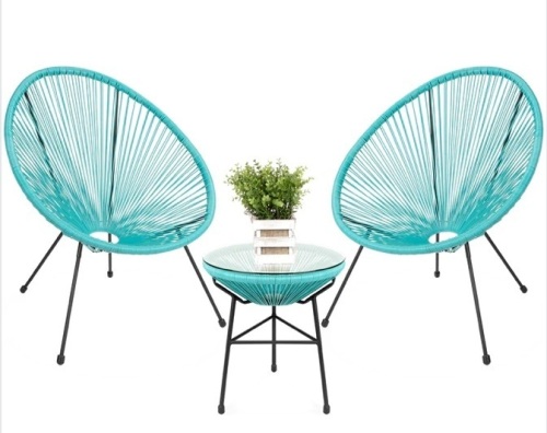 3-Piece All-Weather Patio Acapulco Bistro Set w/ Rope, Glass Top Table - Lot 100