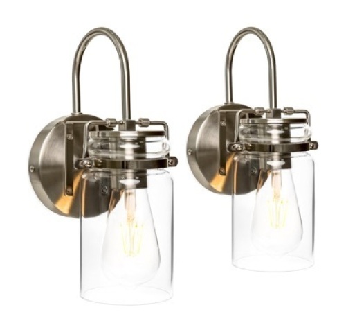 Set of 2 Industrial Wall Sconces w/Clear Glass Jar Shade - Lot 104