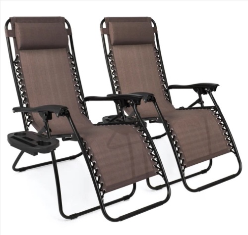 Set of 2 Adjustable Zero Gravity Patio Chair Recliners w/ Cup Holders - Lot 110