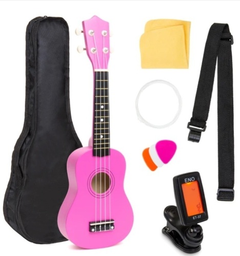 Acoustic Soprano Basswood Ukulele Starter Kit w/ Bag, Strap, Tuner - 21in - Lot 151