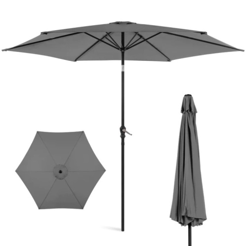 Outdoor Steel Market Patio Umbrella Decoration w/ Tilt, Crank Lift - 10ft - Lot 154