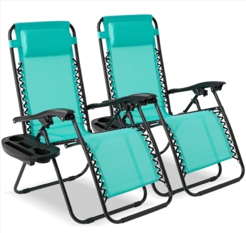 Set of 2 Adjustable Zero Gravity Patio Chair Recliners w/ Cup Holders - Lot 161
