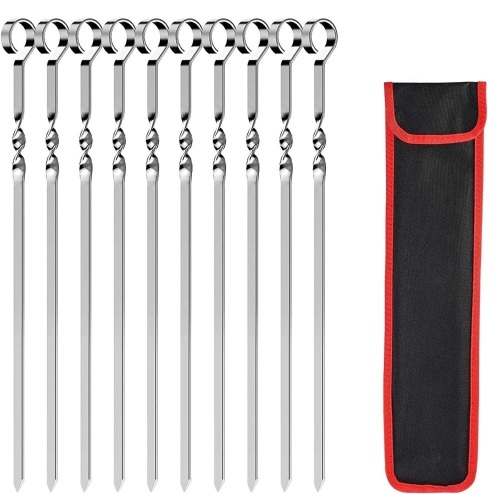 10pc BigOtters Flat Metal Barbecue Skewers, 16.8" Stainless Steel  - Lot 285