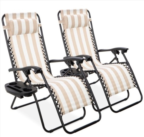 Set of 2 Adjustable Zero Gravity Patio Chair Recliners w/ Cup Holders - Lot 286