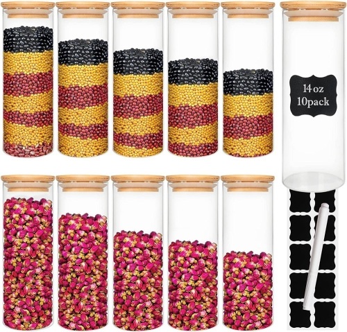 10pc Glass Storage Containers Jars with Airtight Bamboo Lids, 14oz - Lot 300