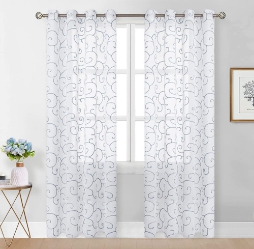 Embroidered Semi Sheer Curtains w/ Grommets, 2 Panels, 52 x 72 Inch - Lot 304