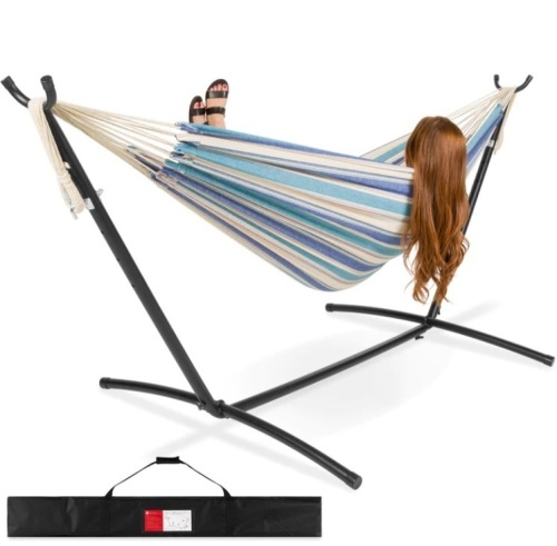 2-Person Brazilian-Style Double Hammock w/ Carrying Bag and Steel Stand - Lot 424
