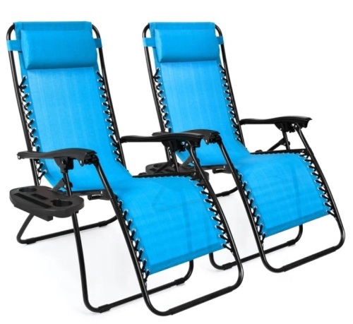 Set of 2 Adjustable Zero Gravity Patio Chair Recliners w/ Cup Holders - Lot 429