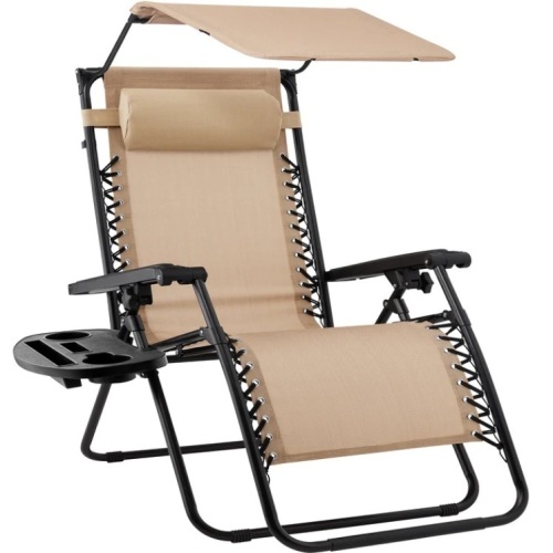 Folding Zero Gravity Recliner Patio Lounge Chair w/ Canopy, Side Tray - Lot 537