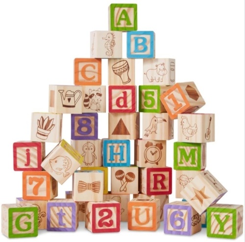40-Piece Wooden ABC Block Set Toddler STEM Toy w/ Carrying Case - Lot 557