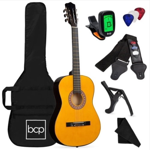 Beginner Acoustic Guitar Set w/ Case, Strap, Digital Tuner, Strings - 38in - Lot 584