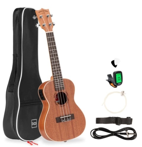 23in Acoustic Electric Concert Sapele Ukulele Starter Kit w/ Built-in Tuner - Lot 657