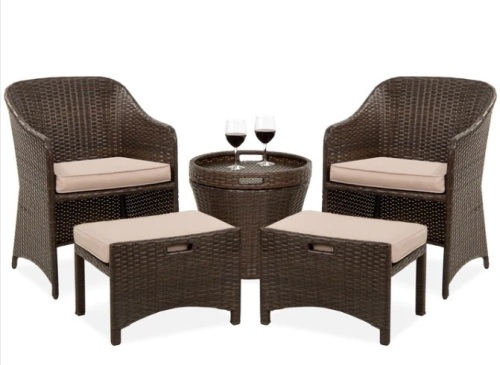 5-Piece Outdoor Wicker Bistro Set w/ Side Storage Table - Lot 67
