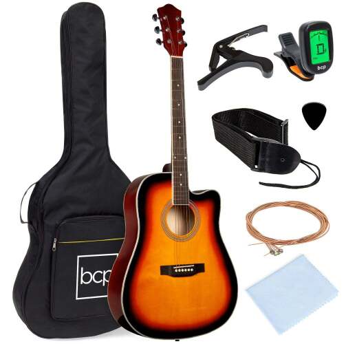 Full Size Beginner Acoustic Guitar Set with Case, Strap, Capo - Lot 9402
