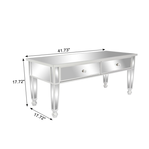 42' x 18'' Mirrored Rectangle Tea Table Sofa Desk with 2 Drawers, Silver - Lot 10162