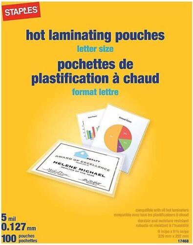 Staples 489526 5 Mil Thermal Laminating Pouches Letter Size 100 Pack (Set of 3) - Lot 10183