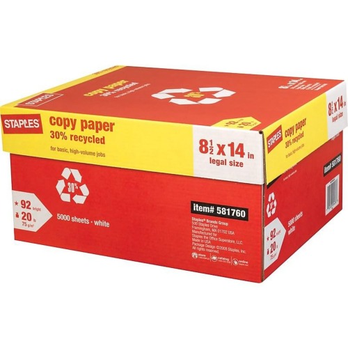 Staples 581760 30% Recycled 8.5-Inch x 14-Inch Copy Paper - Lot 10185