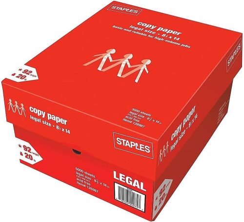 Staples 126987 8.5-Inch X 14-Inch Copy Paper 20 Lbs. 92 Brightness 500/Ream 10 Reams/Ct - Lot 10190
