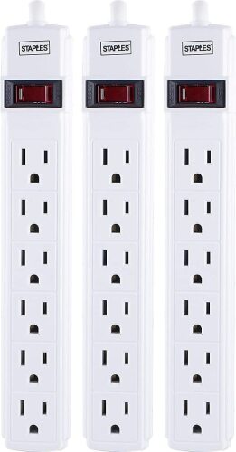 6-Outlet Power Strip, 6Ft Cord, White, 3/Pack - Lot 10230