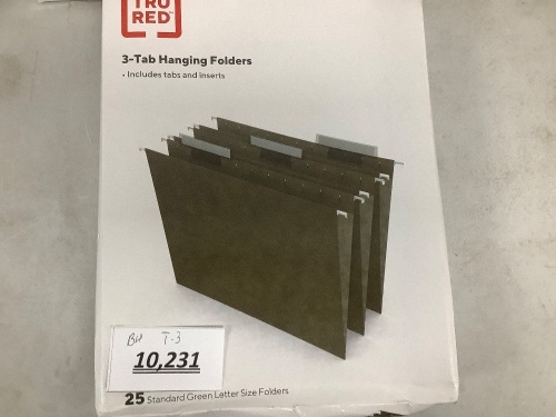 Hanging File Folder, 3-Tab, Letter Size, Standard Green, 25/Box - Lot 10231