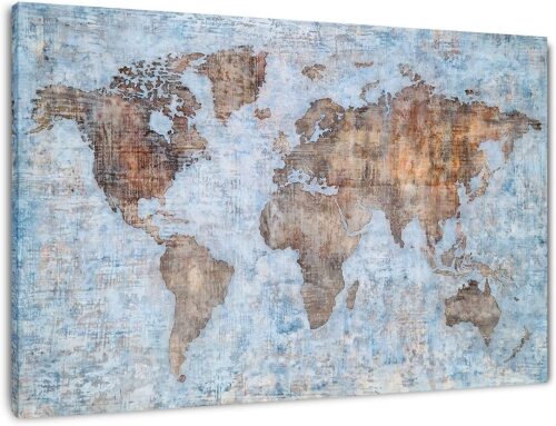 Yihui Arts World Map Wall Art Poster Hand Painted on Canvas - Lot 10251