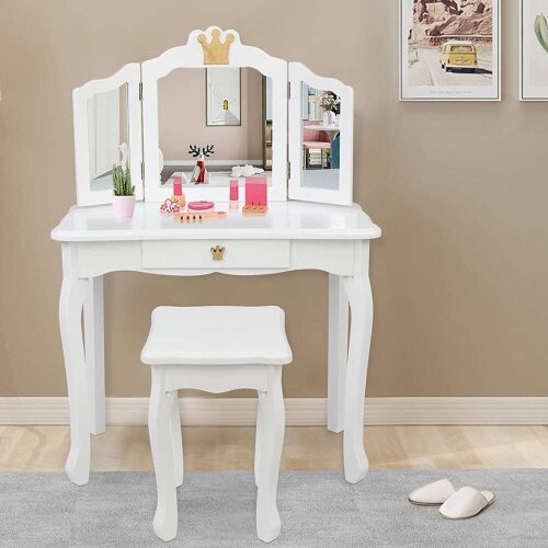 PINK - JOYMOR Kids Princess Vanity Table and Chair Set, Kids Vanity Set (PINK) - Lot 10153