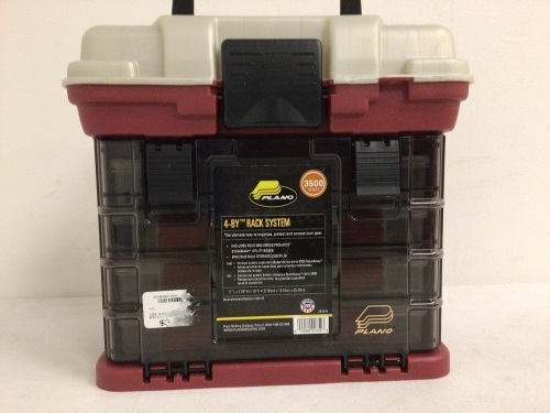 Plano 4-By Rack Tackle System, Red/Silver, E-Commerce Return, Missing Hinge Pin, Sold as is - Lot 235