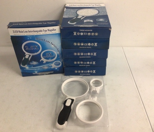 Lot of (6) 2LED Magnifier with Interchangeable Lens, Appears New, Untested, Sold As-is - Lot 475
