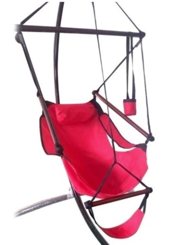 Hammock Chair Sky Swing Seat Indoor/Outdoor Air Hammock Hanging Chair Set w/Pillow, Cup Holder, Armrests & Footrest - Red, Appears New - Lot 536