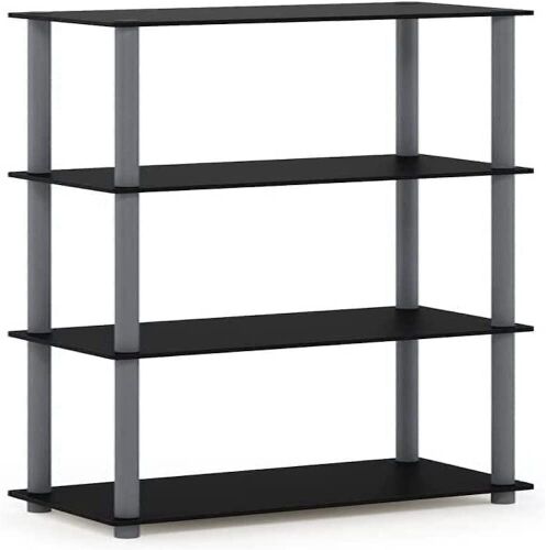 Furinno Turn-N-Tube 4-Tier Multipurpose Shelf Display Rack, Black/Grey - Lot 823