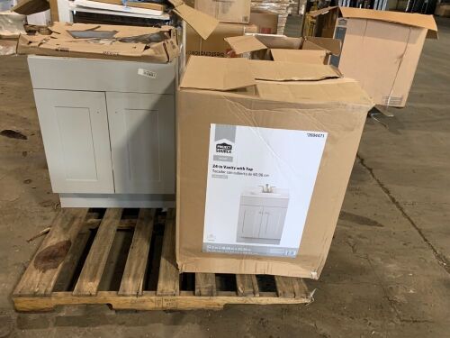 Lot of (2) Project Source 24-in Gray Single Sink Bathroom Vanity with White Cultured Marble Top - Lot 300