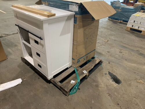 Lot of (2) Bathroom Vanities - White Missing Door, Brown Broken Corner - Lot 533