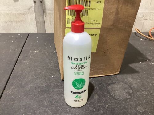 Case of (12) BioSilk Hand Sanitizer w/ Aloe Vera, 25 oz w/ Pump Cap - Exp 04/2023 - Lot 251