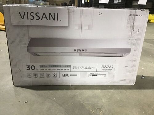 Vissani 30 in. W Convertible Under Cabinet Range Hood with Charcoal Filter in Stainless Steel - Missing Parts  - Lot 1177