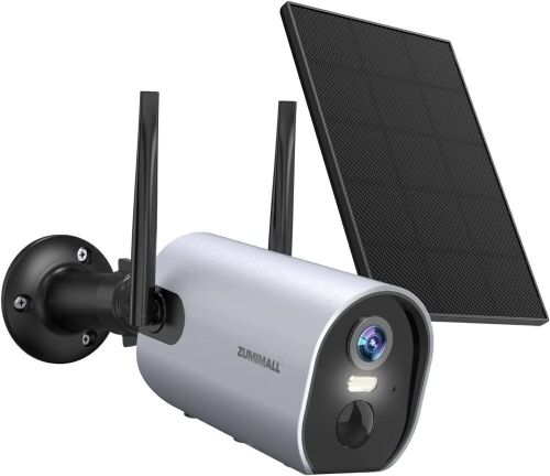 ZUMIMALL 2K Solar Powered Security Camera with 3MP Color Night Vision, 2 Way Talk/PIR Motion Detection/Spotlight/IP66 Waterproof  - Lot 91