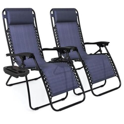 Set of 2 Adjustable Zero Gravity Patio Chair Recliners w/ Cup Holders  - Lot 633