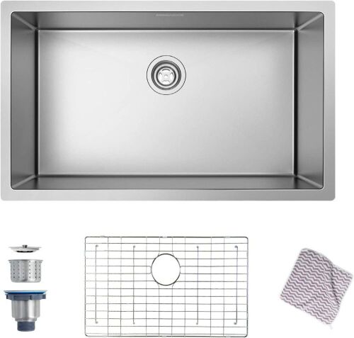 KiMENSARJOR 30'' x 18'' Undermount Single Bowl Kitchen Sink 16 Gauge Stainless Steel  - Lot 138
