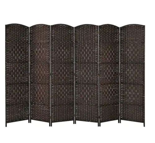 6.5 ft. Brown Room Divider Weave Fiber Folding Privacy Screen 6 Panel  - Lot 356