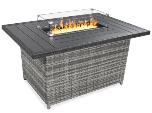 Wicker Propane Fire Pit Table, 50,000 BTU - 52in - Lot 123