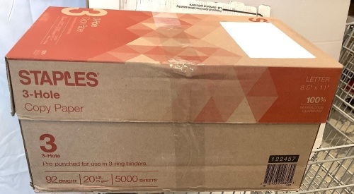 Box of Staples 3 Hole Copy Paper, Letter Size - Lot 192