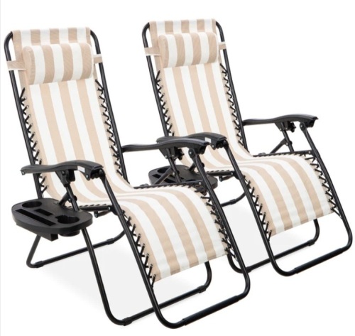 Set of 2 Adjustable Zero Gravity Patio Chair Recliners w/ Cup Holders - Lot 198