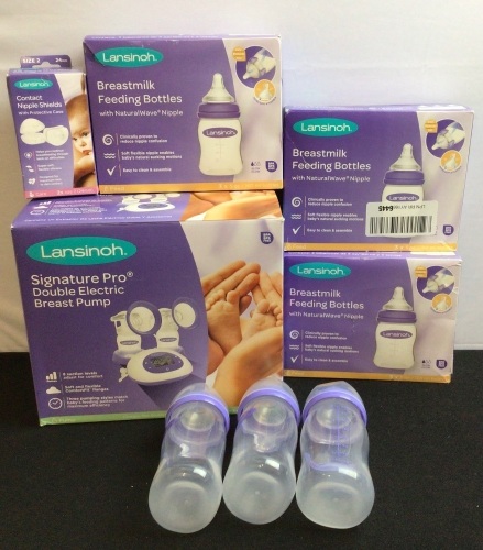 Bundle of Misc Lansinoh Baby Bottles, Nipples Shields & Breast Pump - Lot 248