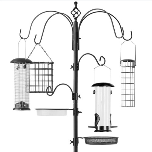Bird Feeding Station, 6-Hook Steel Multi-Feeder Stand w/ 4 Feeders - 89in - Lot 333