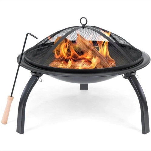 22in Fire Pit Bowl w/ Mesh Cover, Poker - Lot 375